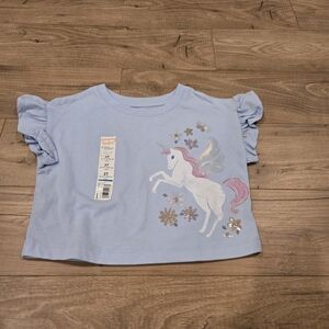 🌻 Nwt Jumping Beans Blue Unicorn Flutter Sleeve Tee – Size 3T
